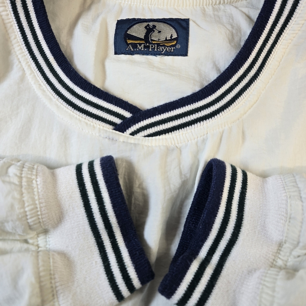 Vintage AM Player Golf Windbreaker Men's Large off white v neck Pullover 3XL